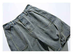 Shorts en jean baggy pour homme sur mesure, mode décontractée, grande taille, 100% coton, séchage rapide - Product Image 3