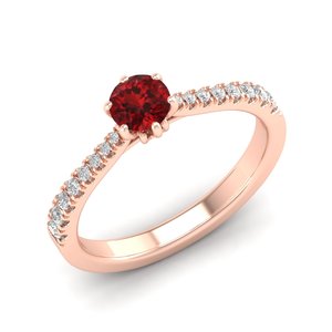 Anillo de Oro Sólido de 14K con Granate de Corte Redondo de 0.5 Quilates y Diamantes, Certificado GRA, Joyería de Piedra Natal, Precio al por Mayor REYES - Product Image 2