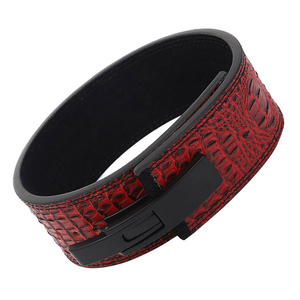 Support de poignet en cuir motif crocodile rouge avec boucle réglable pour la musculation et l'entraînement en force unisexe - Product Image 1