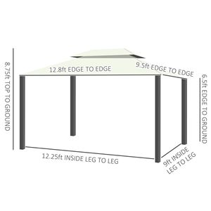 Gazebo da Esterno 10x13 con Telaio in Alluminio Bianco Crema, Tetto Doppio, Zanzariera e Tende - Product Image 3