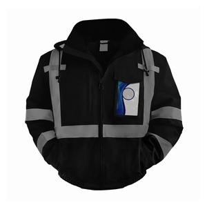 Men's Reflective <b>Fleece</b> <b>Work</b> Jacket Windproof Zipper Closure Stand Collar Safety Wear Winter Outdoor Use - Product Image 1