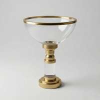 Tazón de Cristal de Lujo de Alta Calidad con Borde Dorado, Base de Metal, Hecho a Mano, Apto para Lavavajillas, Plato para Servir en Bodas, Decoración del Hogar