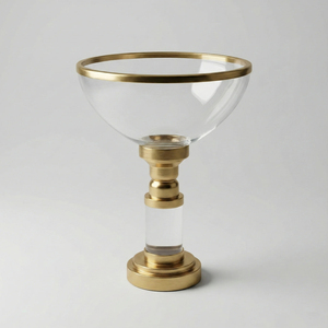 Bol en verre cristal de luxe de haute qualité avec support en métal à bord doré, fait main, passe au lave-vaisselle, plat de service pour table de mariage et décoration intérieure - Product Image 5