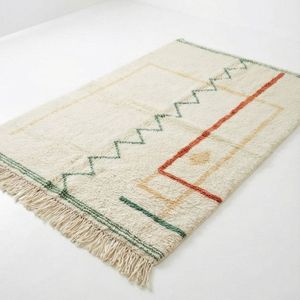 Alfombra Beni Ourain Marroquí Única Hecha a Mano, Alfombra Boho Beni Ourain Marroquí Albertina, Alfombra de Lana y Algodón Anudada a Mano en Color Crema Beige - Product Image 3