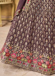 Wholesale Indian Women Dark Purple Mauve Georgette <b>Lehenga</b> Choli Gold Sequins Embroidered <b>Skirt</b> Crop Top Dupatta Set - Product Image 5