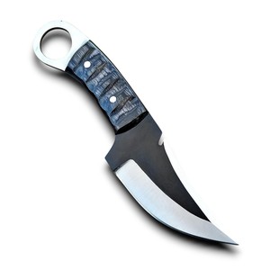 Couteau de chasse à lame fixe de haute qualité avec trou pour le pouce, lame tranchante comme un rasoir, manche en bois de Pakka sculpté noir, étui en cuir - Product Image 1