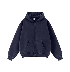 Men's Regular Fit <b>Zip</b>-Up <b>Hoodie</b> Solid Color Fleece Cotton Casual Streetwear Sweatshirt <b>Pockets</b> Washed Look Winter Knitted - Product Image 3