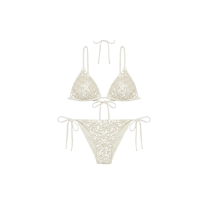 Conjunto de bikini de dos piezas de encaje floral blanco con cuello halter y braguita con cordón, traje de baño de dos piezas para mujer, ropa de playa - Product Image 1