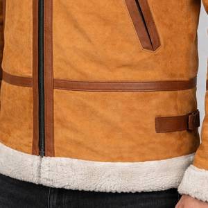 <b>Mens</b> <b>Light</b> Brown Genuine Leather Waterproof Winter Streetwear Shearling <b>Jacket</b> - Brown Shearling <b>Jacket</b> Leather - Product Image 4