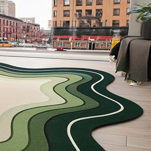 Tapis moderne abstrait vert à couches irrégulières, tapis moelleux doux, tapis de luxe fait main, tapis de sol de designer, décoration pour salon et maison - Product Image 5