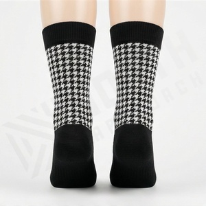 Crew <b>Socks</b> Houndstooth Pattern <b>Black</b> White Knitted Breathable Casual Adult Regular Style - Product Image 2