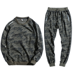 Nouvel ensemble de survêtement pour homme, sweat-shirt camouflage rouge, pantalon de jogging noir, col rond, manches longues, tenue décontractée d'automne, 100% polyester - Product Image 2