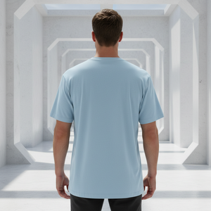 Men's Light Blue Short Sleeve T-<b>Shirt</b> O-Neck Regular Fit Casual Eco-Friendly Polyester/Cotton Blend <b>Geometric</b> Tribal Print Front - Product Image 2