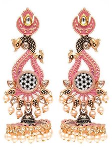 Boucles d'oreilles Jhumka en or rose avec motif paon, bijoux ethniques faits à la main pour mariage - Product Image 4