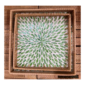 Assiettes de présentation classiques en rotin et céramique du Vietnam sans poignées, durables, formes rectangulaires/carrées/rondes, cadeaux de bienvenue, vente en gros - Product Image 4