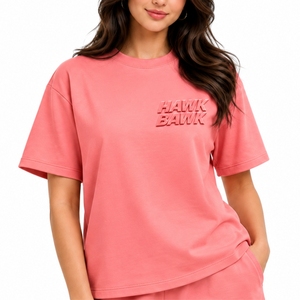 Ensemble t-shirt à manches courtes et short pour femme, col rond, coupe décontractée, respirant, en coton, imprimé lettres, tenue d'été - Product Image 4