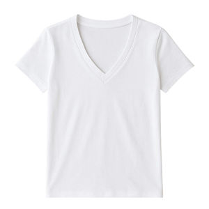 T-shirt RICSA INTERNATIONAL pour hommes adultes, blanc, col en V, manches courtes, 100% coton, respirant, couleur unie, style hiver, polyester - Product Image 1