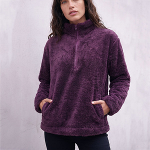 Fashion Women Sherpa <b>Jacket</b> Soft <b>Fleece</b> <b>Warm</b> Winter Quarter Zip <b>Jacket</b> Casual Oversized Outerwear Custom OEM Wholesale Supplier - Product Image 1