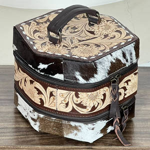 Étui à bijoux en cuir véritable de qualité supérieure, fait main, avec motifs floraux, en cuir de vache véritable, double compartiment, portable, pour le rangement des bijoux - Product Image 3