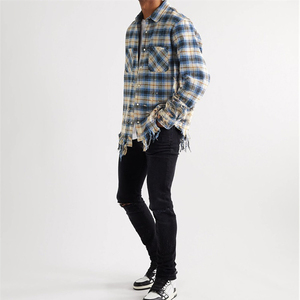 Chemise en flanelle à carreaux pour homme, manches longues, col boutonné décontracté, vêtement d'automne, 100% coton, manches longues, finition lavée - Product Image 2