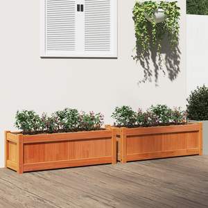 Ensemble de 2 grands pots de fleurs et jardinières en bois de pin massif brun ciré - Product Image 1