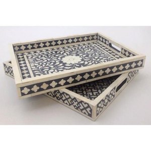 Plateau de rangement artisanal en résine et nacre pour la maison et l'hôtellerie, disponible au meilleur prix auprès de India Handicrafts. - Product Image 6