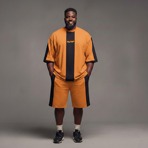 เสื้อยืดคอกลมสีส้มดำสำหรับผู้ชาย ชุดเสื้อยืดลำลองใส่สบายระบายอากาศได้ดี ผ้าถัก 100% คอตตอน ไซส์พลัส สไตล์สตรีทแวร์ - Product Image 6