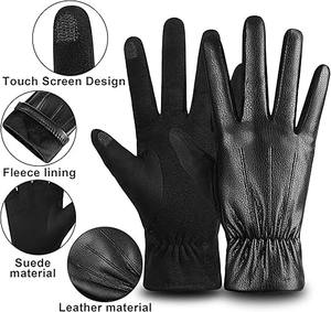 Gants d'hiver en cuir pour hommes, gants de conduite chauds doublés de polaire pour écran tactile - Product Image 3