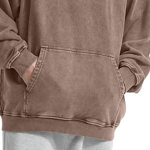Sweat à capuche marron épais délavé à l'acide, coupe oversize, style streetwear vintage, épaules tombantes, poche kangourou, en molleton de coton lavé - Product Image 4