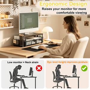 Soporte Elevador para Monitor con Cajones de Malla y Portaplumas, Organizador de Escritorio de 2 Niveles de Madera y Metal para Oficina - Product Image 3