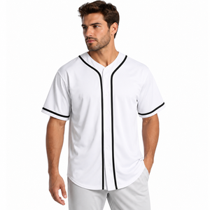 Maillot de baseball blanc à col en V pour homme, manches courtes, uni, classique, respirant, uniforme d'entraînement - Product Image 1