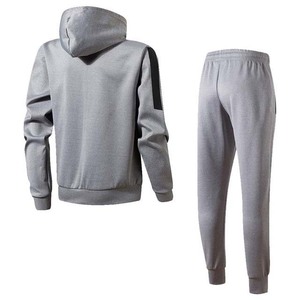 Survêtement gris à capuche pour homme, fermeture éclair intégrale, coupe décontractée, polyester et coton, pour l'automne, avec poches latérales - Product Image 2