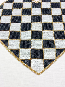 Black White Checkered Heart Beaded Placemat Handmade Seed Bead Table Mat <b>Valentine</b> Wedding Dining Table Decor Home <b>Decoration</b> B2 - Product Image 2