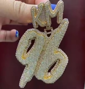 Pendentif Lettre Km 96 en Moissanite + Argent 925 avec Strass en Cristal, Bijou Unisexe Thème Hip Hop, Cadeau - Product Image 1