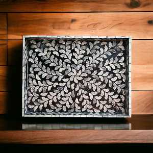 Handcrafted Mother Pearl <b>Tray</b> <b>Black</b> Mosaic Inlay Decorative <b>Serving</b> Storage <b>Tray</b> Wooden Base Luxury Coffee <b>Tray</b> Dishwasher Safe - Product Image 4