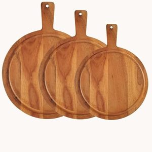 3 <b>Piece</b> Round Acacia <b>Wood</b> Cutting Board Set with Stand Wooden Serving Board Cheese Board Kitchen Chopping Board - Product Image 3