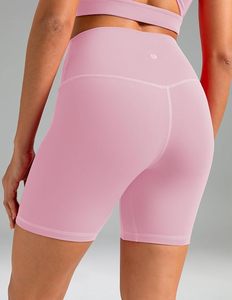 <b>Pink</b> High Waist Biker Shorts Women Solid Color Stretch Knitted Activewear Sporty Fit Elastic Waist Seamless Shorts - Product Image 6