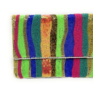 Handmade Durable <b>Sequin</b> Beaded Evening Bag Customizable Colorful <b>Rainbow</b> Stripe Clutch Crossbody Chain Envelope Portable - Product Image 4