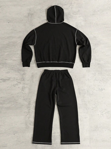 Ensemble de survêtement 2 pièces pour homme en coton, sérigraphié sur mesure, avec sweat à capuche et pantalon de jogging, style streetwear et surpiqûres contrastées - Product Image 6