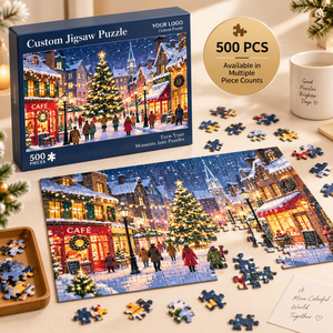 Rompecabezas Navideño Personalizado con Logotipo, 500 Piezas, Diseño de Pueblo Nevado, Acabado Mate o Brillante, OEM, Venta al Por Mayor, Juguete Educativo de Cartón - Product Image 4