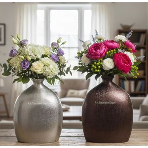 Luxury Round Metal Flower Pot Textured Finish Table top Decorative <b>Planter</b> for Home Office Interior Decor - Product Image 4