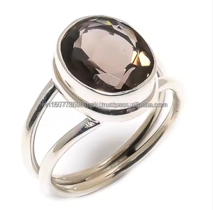 Natural Smoky <b>Quartz</b> <b>Ring</b> Rhodium Plated Sterling Silver Statement Gemstone Jewelry Faceted <b>Quartz</b> Healing Crystal Gift for Her - Product Image 6