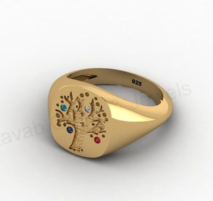 Top Selling 18k Gold Solid 925 Silver 13mm Cushion Men <b>Tree</b> Life Multi Zircon Signet Memento Ring Nature Inspired Fine Jewelry - Product Image 6