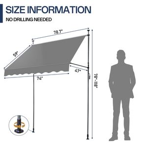 Tenda da Sole Retrattile Grigia 200 cm (L) x 120 cm (A) x 200 cm (H) in Poliestere Spalmato, Installazione Autoportante per Ombreggiatura - Product Image 6