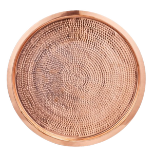 Plateau de service rond en cuivre pur fait main, plateau décoratif en métal martelé vintage pour hôtel, restaurant, décoration intérieure, vaisselle - Product Image 4
