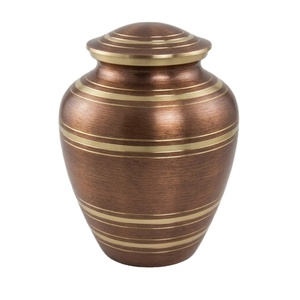 Urna funeraria de latón macizo de alta calidad para cenizas humanas de adultos, acabado en oro rosa con bandas decorativas doradas, urna conmemorativa. - Product Image 1