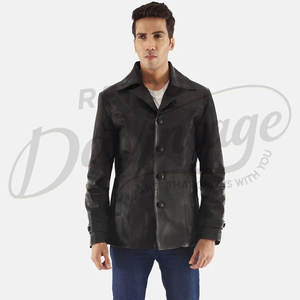 Chaqueta Blazer de Cuero Genuino Negro para Hombre, Corte Entallado, Piel de Oveja Premium, Cierre Clásico con Botones, Estilo Casual, Abrigo de Cuero para Coche - Product Image 1