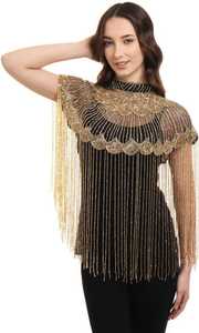 Capa de Hombro con Flecos de Cuentas Doradas para Mujer, de Poliéster, con Borlas, Accesorio para Vestido de Fiesta o Boda, por COTTON COUTURE - Product Image 3