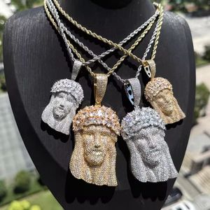 Collar con Colgante de Cabeza de Jesús Iced Out, Oro y Plata, Micro Pavé de Moissanita, Amuleto Religioso Hip Hop con Cadena de Cuerda, para Fiesta - Product Image 4