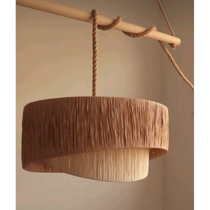 Abat-jour suspendu en jute tressé à la main, lampe rustique en fibre naturelle, luminaire suspendu bohème, panier en rotin tressé, lustre pour restaurant et usage domestique - Product Image 2